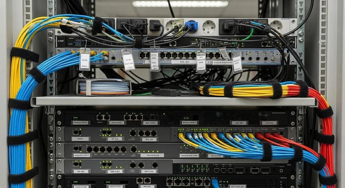 โครงสร้าง Rack Server ที่มี PDU ติดตั้งอยู่ด้านบน